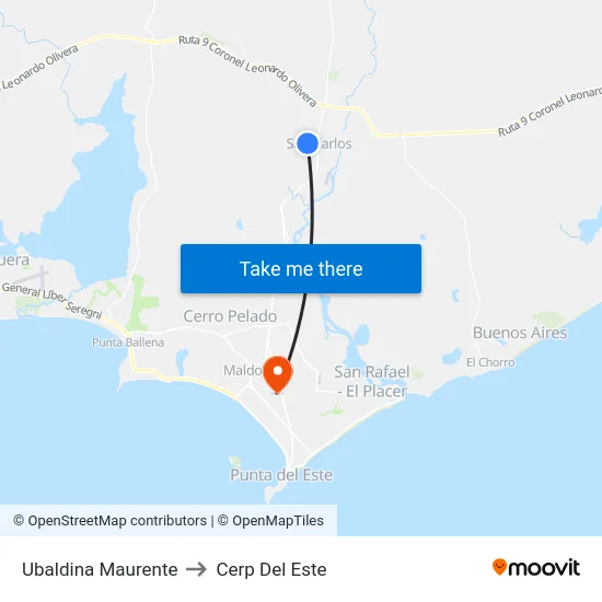 Ubaldina Maurente to Cerp Del Este map