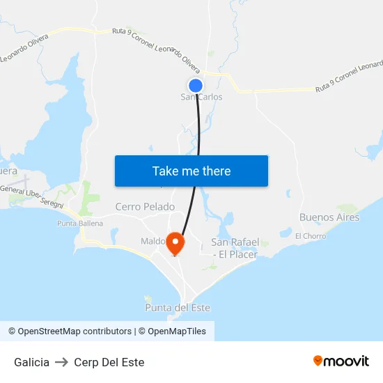 Galicia to Cerp Del Este map