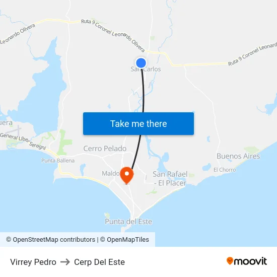 Virrey Pedro to Cerp Del Este map