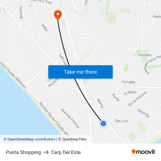 Punta Shopping to Cerp Del Este map