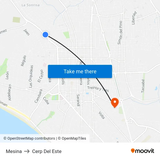Mesina to Cerp Del Este map