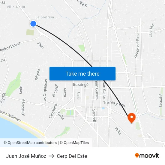 Juan José Muñoz to Cerp Del Este map