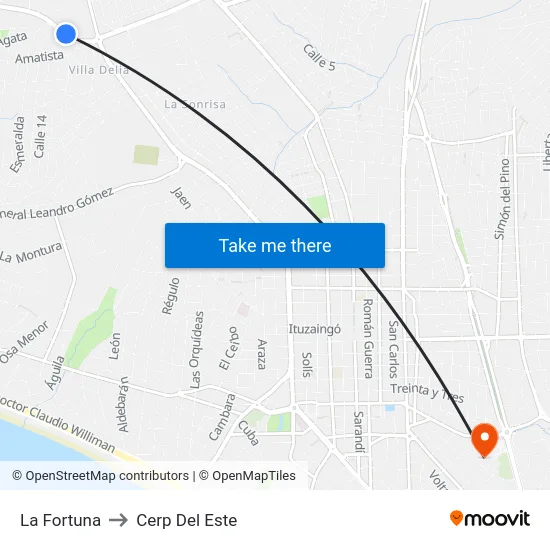 La Fortuna to Cerp Del Este map