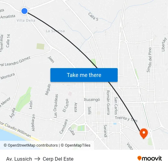 Av. Lussich to Cerp Del Este map