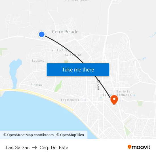 Las Garzas to Cerp Del Este map