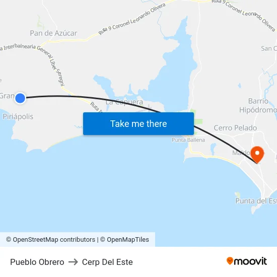 Pueblo Obrero to Cerp Del Este map