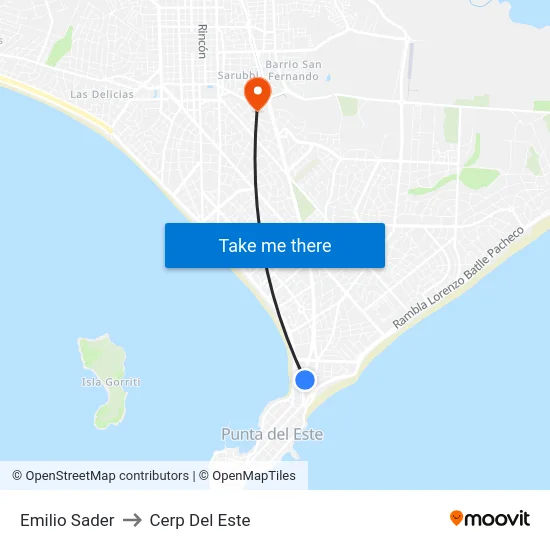 Emilio Sader to Cerp Del Este map