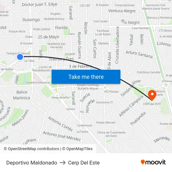 Deportivo Maldonado to Cerp Del Este map