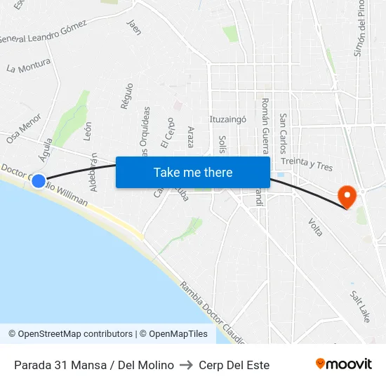 Parada 31 Mansa / Del Molino to Cerp Del Este map