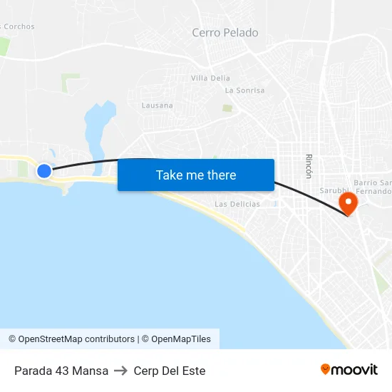 Parada 43 Mansa to Cerp Del Este map