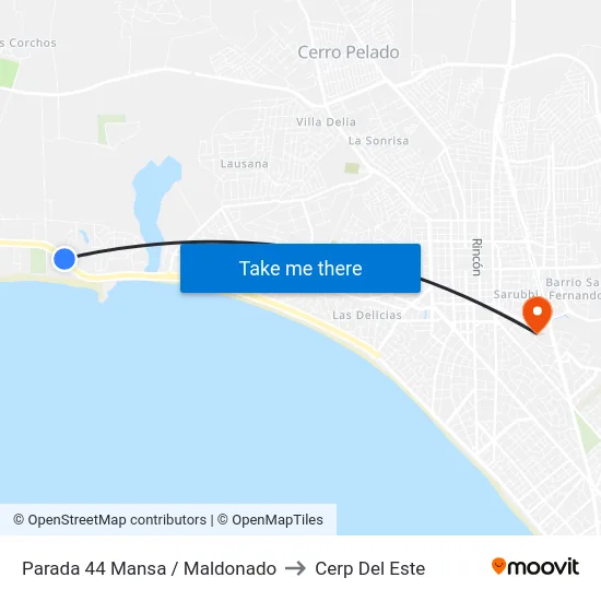 Parada 44 Mansa / Maldonado to Cerp Del Este map