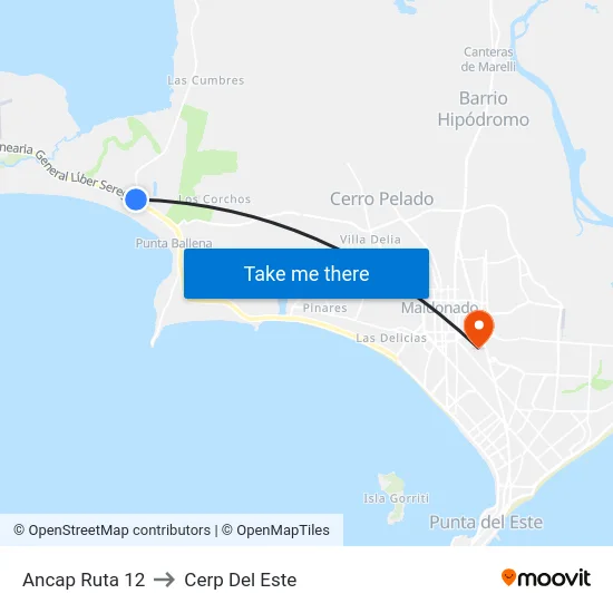 Ancap Ruta 12 to Cerp Del Este map