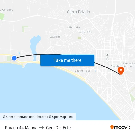 Parada 44 Mansa to Cerp Del Este map