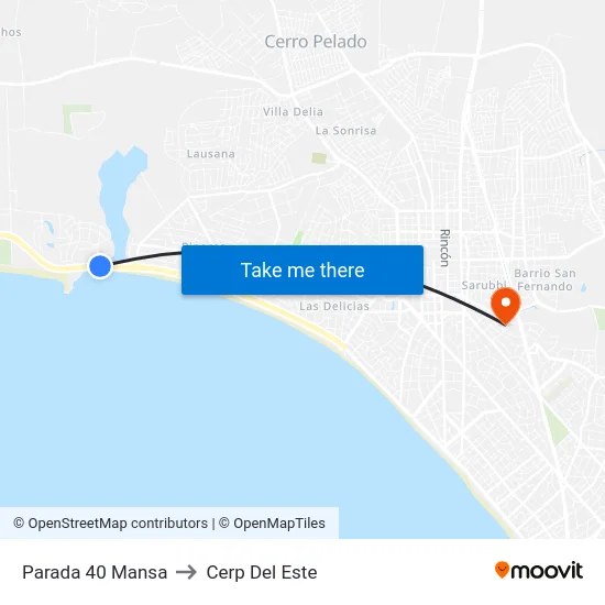 Parada 40 Mansa to Cerp Del Este map