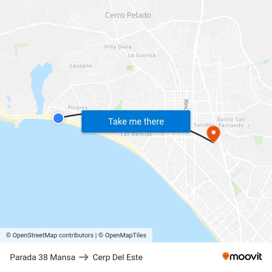 Parada 38 Mansa to Cerp Del Este map