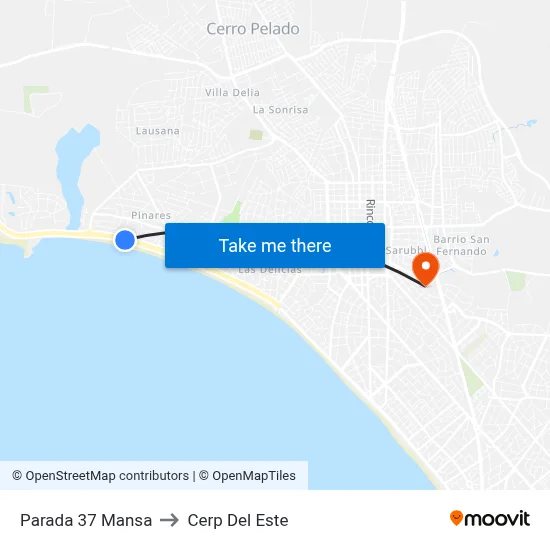 Parada 37 Mansa to Cerp Del Este map