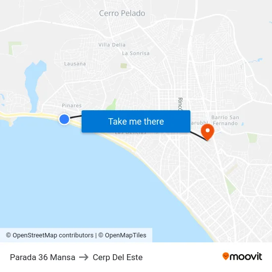 Parada 36 Mansa to Cerp Del Este map