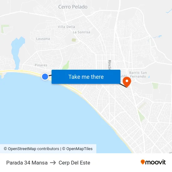 Parada 34 Mansa to Cerp Del Este map