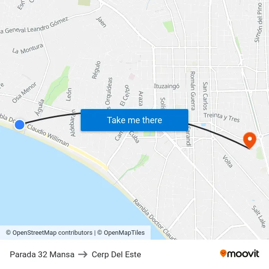 Parada 32 Mansa to Cerp Del Este map