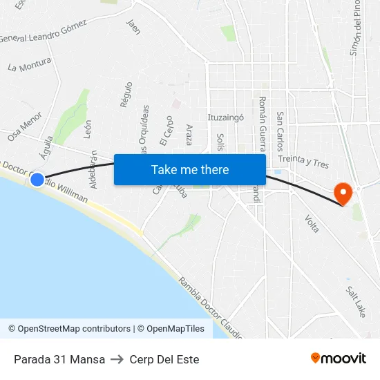 Parada 31 Mansa to Cerp Del Este map