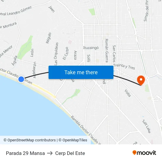Parada 29 Mansa to Cerp Del Este map