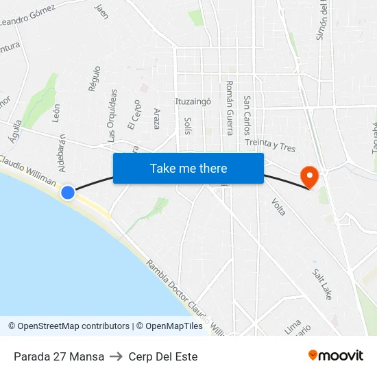 Parada 27 Mansa to Cerp Del Este map