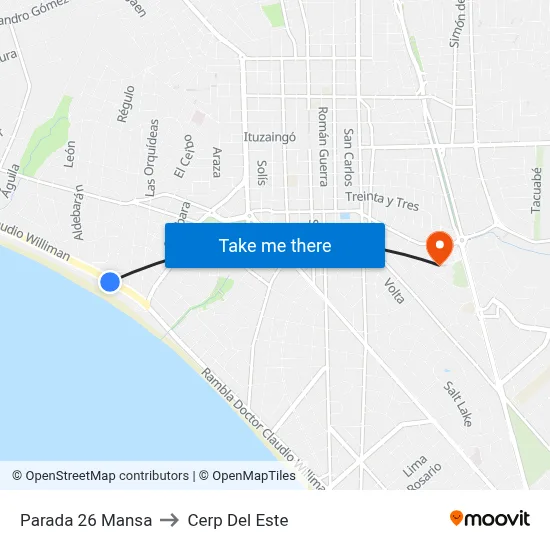 Parada 26 Mansa to Cerp Del Este map