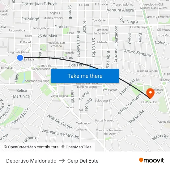 Deportivo Maldonado to Cerp Del Este map