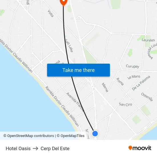 Hotel Oasis to Cerp Del Este map