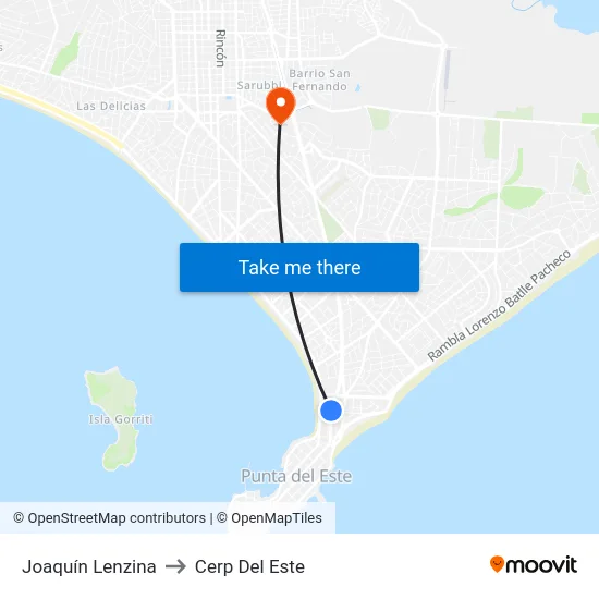 Joaquín Lenzina to Cerp Del Este map