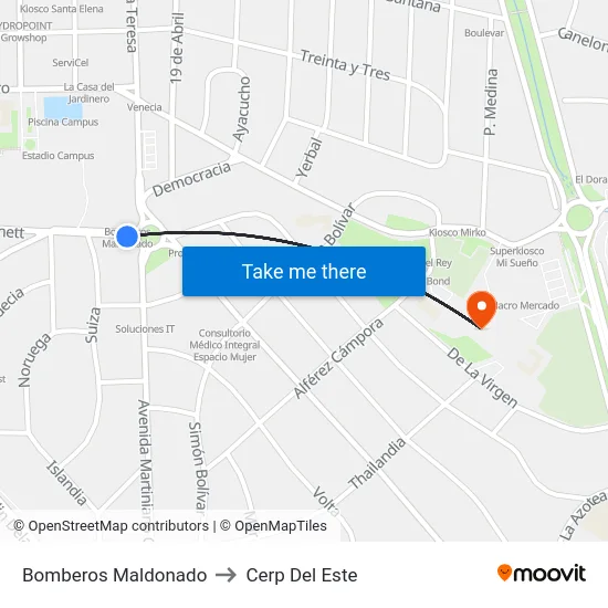 Bomberos Maldonado to Cerp Del Este map
