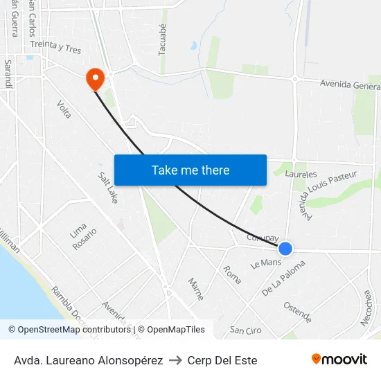 Avda. Laureano Alonsopérez to Cerp Del Este map