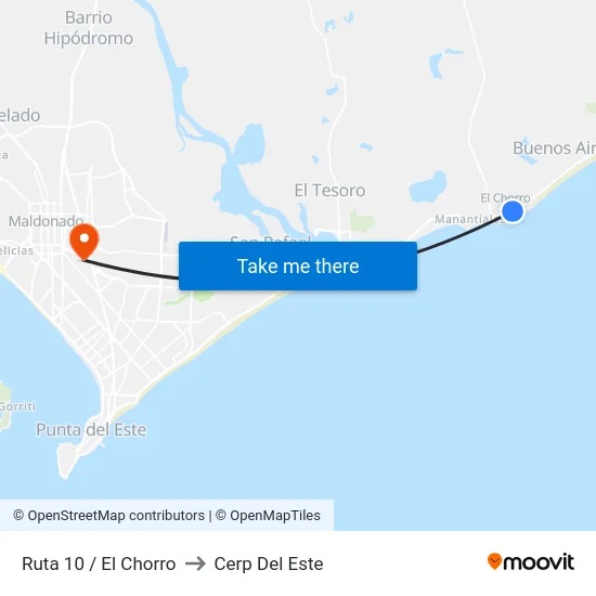 Ruta 10 / El Chorro to Cerp Del Este map