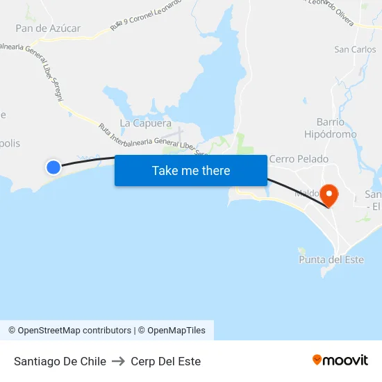 Santiago De Chile to Cerp Del Este map