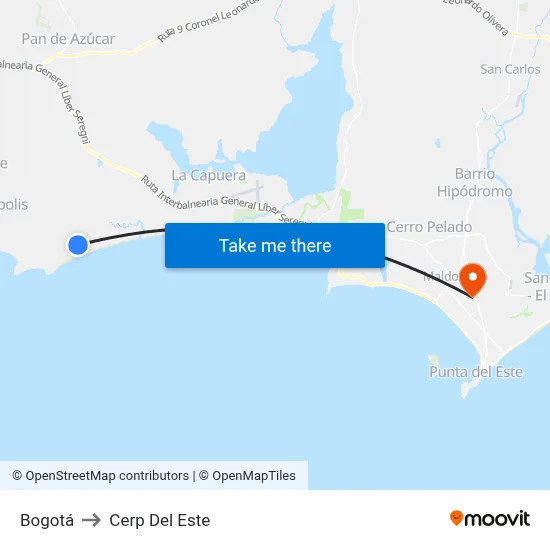 Bogotá to Cerp Del Este map