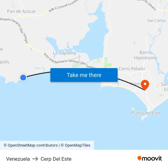 Venezuela to Cerp Del Este map