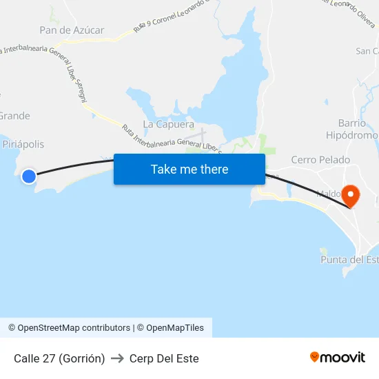 Calle 27 (Gorrión) to Cerp Del Este map