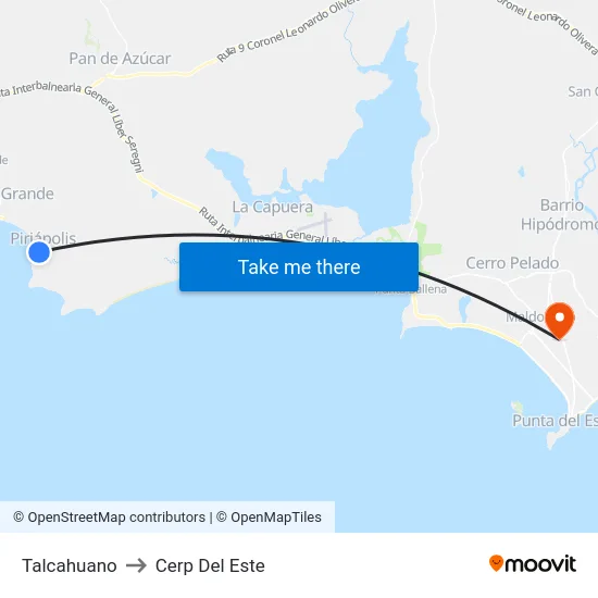 Talcahuano to Cerp Del Este map