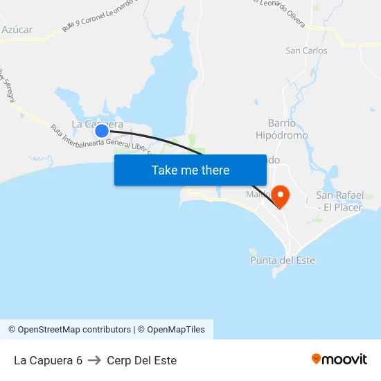 La Capuera 6 to Cerp Del Este map