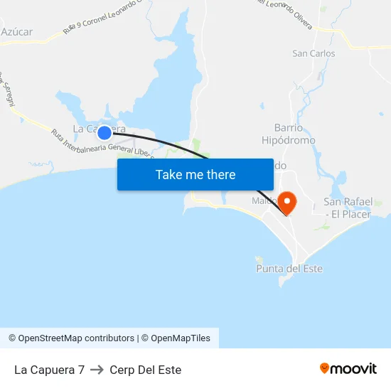 La Capuera 7 to Cerp Del Este map