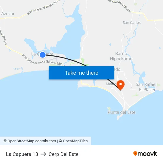 La Capuera 13 to Cerp Del Este map