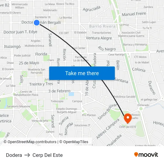Dodera to Cerp Del Este map