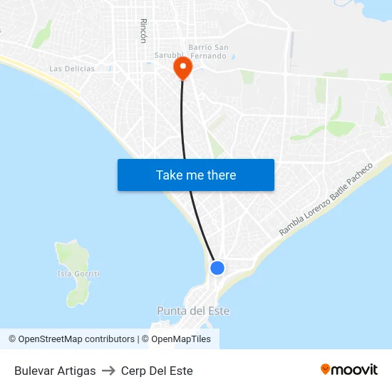 Bulevar Artigas to Cerp Del Este map