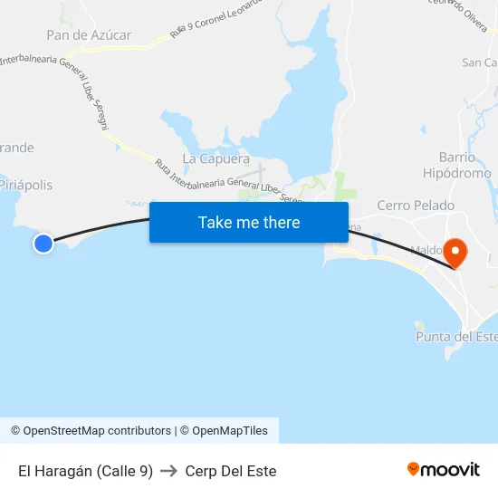 El Haragán (Calle 9) to Cerp Del Este map