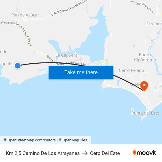 Km 2,5 Camino De Los Arrayanes to Cerp Del Este map