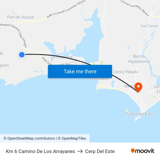 Km 6 Camino De Los Arrayanes to Cerp Del Este map