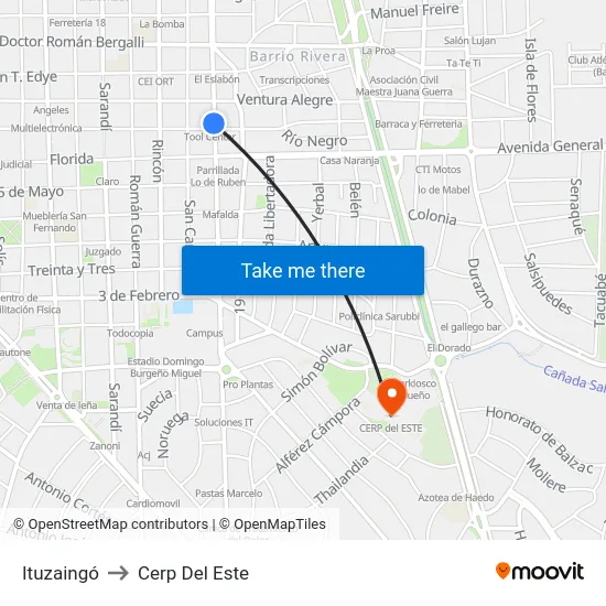 Ituzaingó to Cerp Del Este map