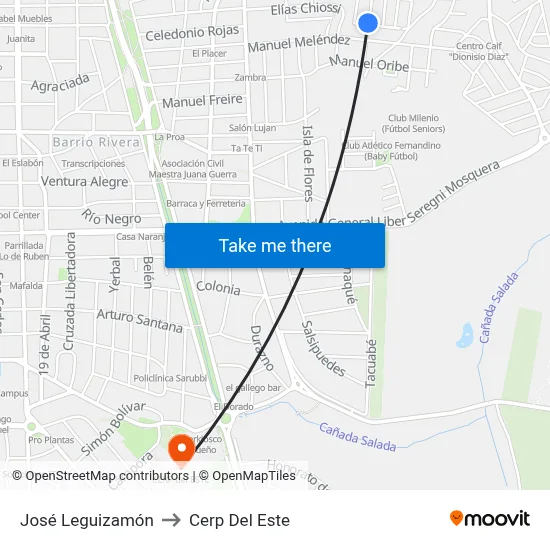 José Leguizamón to Cerp Del Este map