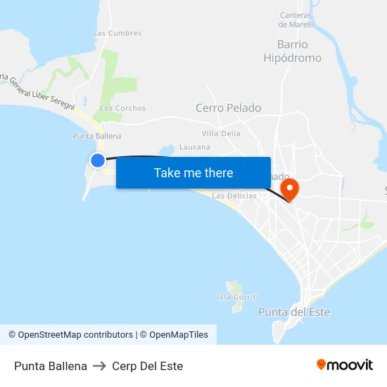 Punta Ballena to Cerp Del Este map