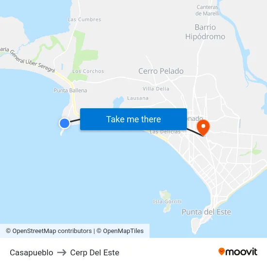 Casapueblo to Cerp Del Este map